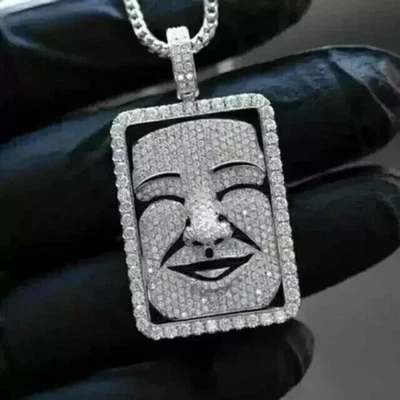 Colgante personalizado de moissanita real de 4,00 quilates de corte redondo para hombre enchapado en oro blanco de 14 quilates Foto 1 de 4