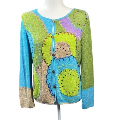 Crazy Horse Collection Colorblock Button Up Knit Cardigan Women's Size S Teacher - Image 1 of 4