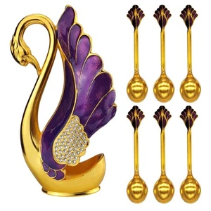 Soporte Base Cisne con Juego de 6 Cucharas de Café Postre Cena, Cuchara de Café de Metal... - Imagen 1 de 9
