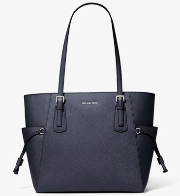 Bolso de Mano Michael Kors Voyager Grande Cuero Azul Marino Cartera para Laptop 35S5SV6T7L NUEVO CON ETIQUETAS Foto 1 de 4