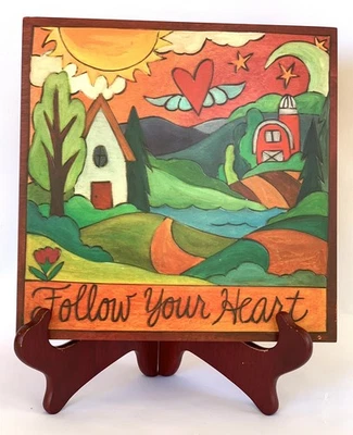 Follow Your Heart Folk Art Valentines Scene Wood Wall Plaque By Sincerely Sticks - Image 1 of 4