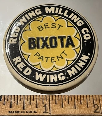 RED WING MILLING CO BIXOTA HARINA PUBLICIDAD CELULOIDE ESPEJO BOLSILLO 2 1/8 IN D Foto 1 de 4
