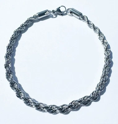 Stainless Steel Rope Chain Bracelet, Ultra Shine, Mirror Polished, Men and Women - Image 1 of 4