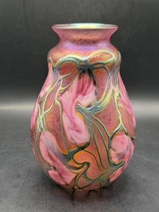 Vintage raro splendido vaso multi floreale firmato John Lotton 1992 vetro artistico 8" come nuovo! - Foto 1 di 8