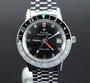 ZODIAC AEROSPACE GMT 752-925 AUTO VINTAGE WATCH 35 MM (UNPOLISHED WITH BOX) - Picture 1 of 19