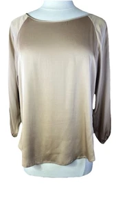 VINCE (M) Bluse Oberteil aus Seidenmischung mit U-Boot-Ausschnitt camelbraun Langarm Pullover - Bild 1 von 11