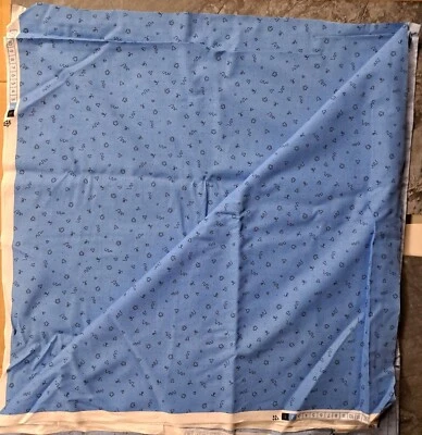 Hearts & Flowers & Squiggles on Medium Blue, VTG Fabric 55 x 106, 4.5 yds - Image 1 of 2