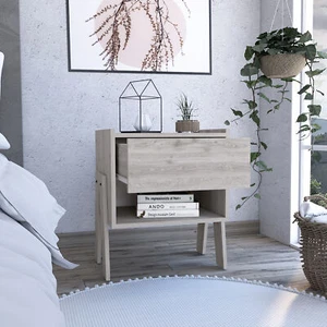 Nightstand Ferku, Open Shelf, One Drawer, Light Gray Finish 122928 - Picture 1 of 9