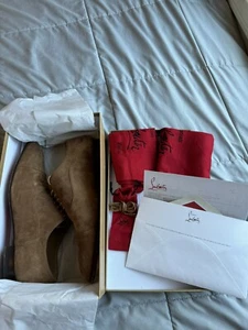 Christian Louboutin Grego Flat Veau Velours 45.5/12.5 Mens Indiana Brown - Picture 1 of 8