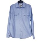 Express Mens Striped Shirt M Blue Top Button Front Long Sleeve Pockets