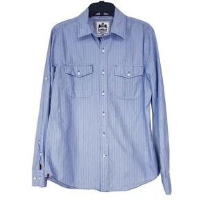 Express Mens Striped Shirt M Blue Top Button Front Long Sleeve Pockets - Picture 1 of 7