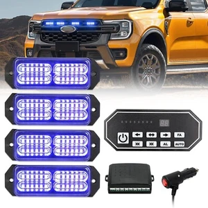 Car LED Blue Flashing Light Bar Beacon Emergency Strobe Light with 9-Key Switch - Picture 1 of 8