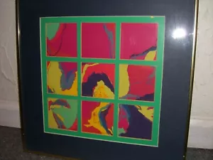 Vintage Abstract MultiColor Framed Signed Matted Lithograph 1981 - Picture 1 of 3