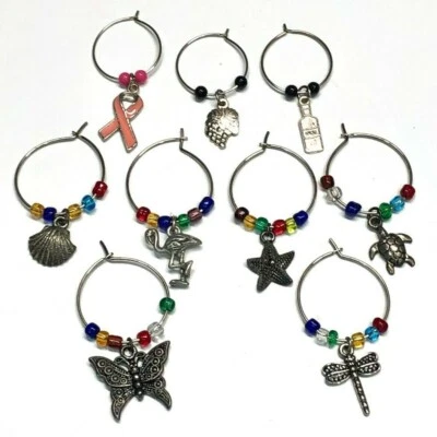 9 dijes vintage surtidos de copa de vino con cuentas y metal naturaleza playa cinta de cáncer Foto 1 de 4