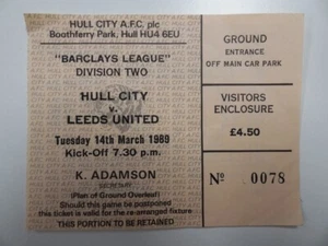 HULL CITY v LEEDS UTD | 1988/1989 | DIV. 2 TICKET | 14 MAR 1989 | UK FREEPOST - Picture 1 of 2