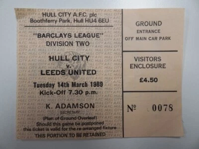 HULL CITY v LEEDS UTD | 1988/1989 | DIV. 2 TICKET | 14 MAR 1989 | UK FREEPOST - Image 1 of 2