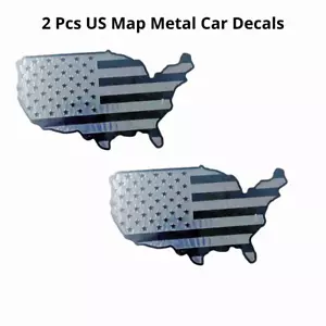 2pcs US Map Metal Car Decals - Black American Flag - Aluminum Alloy - Bild 1 von 3