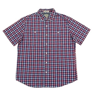 Camicia vintage LL Bean rossa blu a quadri leggermente aderente manica corta con bottoni taglia large - Foto 1 di 3