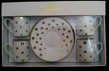 GRACE TEAWARE White Gold Polka Dots 8 Piece Tea DEMITASSE ESPRESSO Set NEW NIB 