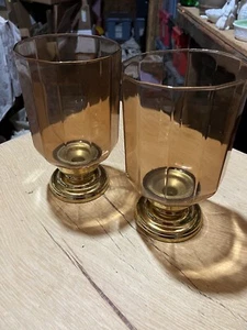 Kerzenständer Trauerhaus Stil Orange Messing - Bild 1 von 4