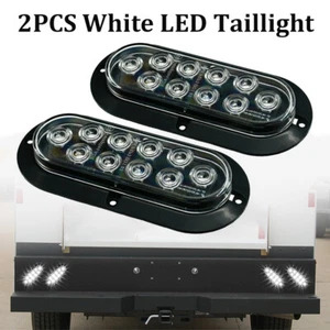 2 White 6" Oval LED Tail Lights Surface Mount Truck Trailer Backup Reverse Light - Picture 1 of 8