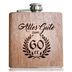 Holz Flachmann Geschenk zum 60. Geburtstag | 60er Männer Mann Freund Vater Papa - Bild 1 von 2