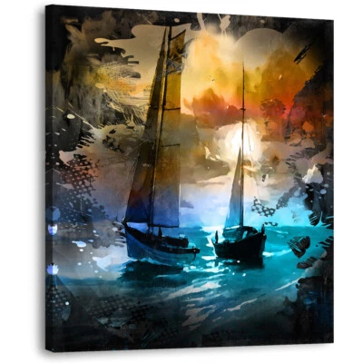 Leinwand Bild Segelboot Meer Abstrakt Wandbilder Wohnzimmer Moderne Kunst 63 - Bild 1 von 4