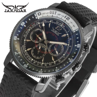 Jaragar Automatic 6 Hand Stainless Steel Case Leather Strap Sports Watch - Image 1 of 4