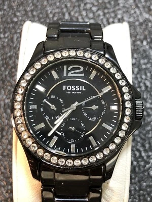 Fossil Ceramic Watch Crystal Gemmed Bezel CE1011 100M,Band Needs Repair,Runs - Image 1 of 4
