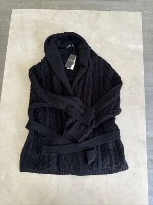 Chaqueta suéter de algodón tejida con cable negra Ralph Lauren para mujer. XL. $295 Foto 1 de 4