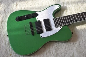 7-saitige Linkshänder-E-Gitarre, silberrosa und grün gewickelt Klavierkörper - Bild 1 von 12