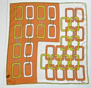 Vtg Scarf Paoli Chiffon Polyester 27" Square Orange Yellow Links Retro MCM Mod - Picture 1 of 8