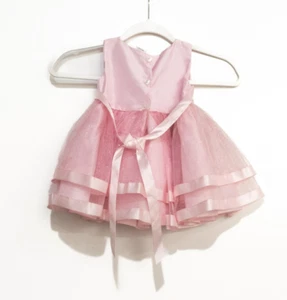 Girls Pink Polyester Tulle Tiered Dress Button Tie Crew Neck Sleeveless Size M - Picture 1 of 6