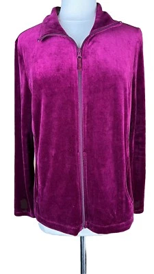 Talbots (Talla L) Terciopelo Cremallera Completa Chaqueta Sudadera Borgoña Manga Larga Foto 1 de 4