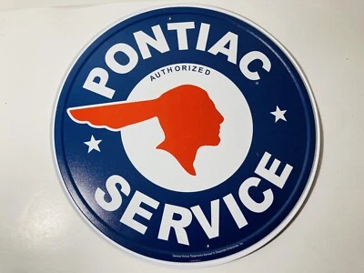 Pontiac Logo Authorized Service Car Dealer Round Retro Wall Decor Metal Tin Sign - Image 1 of 3
