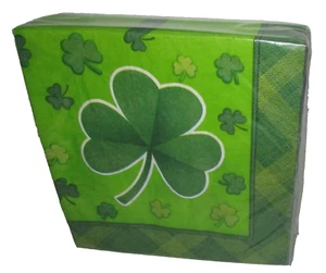 ST PATRICK'S DAY BEVERAGE NAPKINS ~36 Ct ~2 Ply ~9 45" X 9 3/4"~ SHAMROCK PLAID - Imagen 1 de 1