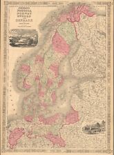 1864 Prussia Norway Sweden Denmark by Johnson beautiful antique map 26.4" x 18"