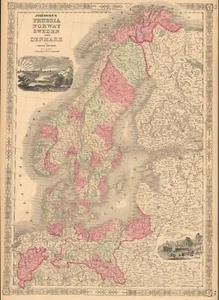 1864 Prussia Norway Sweden Denmark by Johnson beautiful antique map 26.4" x 18" - Picture 1 of 5