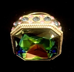 Akkad Crystal Cocktail Ring Watermelon Pavé Crystal Pink Blue Gold Size 5.75 - Picture 1 of 6