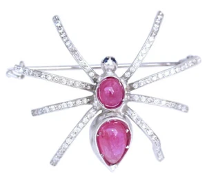 1.80ct Natural Round Diamond 14K White Gold Ruby Sapphire Spider Brooch Pin - Picture 1 of 5