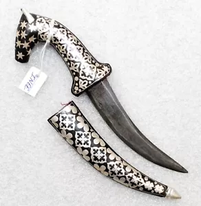 Cuchillo Daga Damasco Hoja de Acero Plata Pura Alambre Koftgari Trabajo Caballo Cara H555 - Imagen 1 de 10