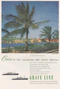 1950 Grace Line: Lagoon Avenue in Curacao Pubblicità Stampa d'epoca - Foto 1 di 1