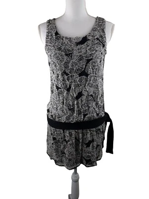 Blusa BAILEY 44 Mujer S Blanco y Negro SEDA Sin Mangas Top Estampado Cintura Caída Foto 1 de 4