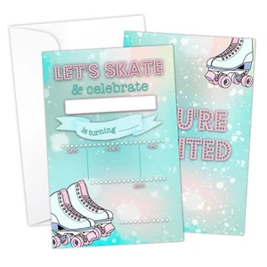 Let's Skate Birthday Invitations 20 Count Roller Skating Boys Girls Fill-in - Picture 1 of 5