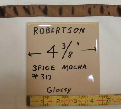 1 pc. Vintage Glossy Ceramic Tile *Spiced Mocha - Light Brown* 4-3/8" - 4-5/16"  - Image 1 of 4