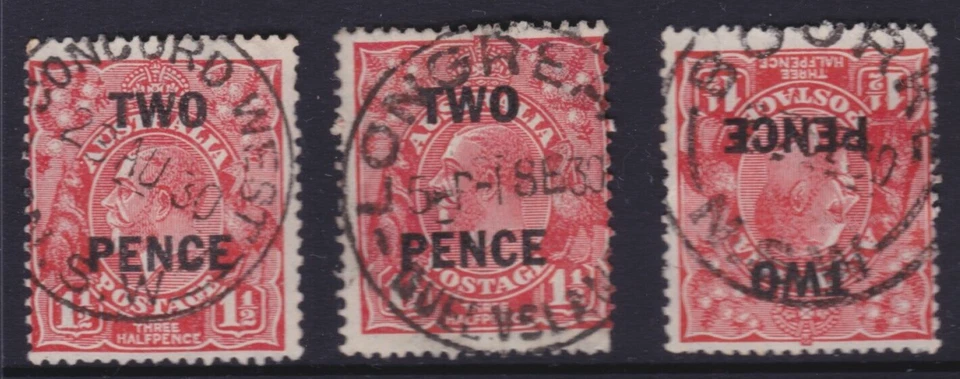 c. 1930 KGV Australia TWO PENCE Black Surcharge on 1 1/2d Red TOWN NAMES LOT B - Image 1 of 1