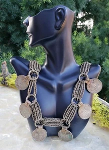 Rajasthan Ethnic Braided Coin Tribal Gypsy Necklace - Picture 1 of 4