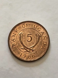 Bank of Uganda Münze, 5 Cents, 1966, Bronze, #2 - Bild 1 von 2
