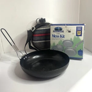 Camping Items - 2qt. Blanket Cover Canteen, 5 Pc Mess Kit, Cooking Skillet/pan - Picture 1 of 9