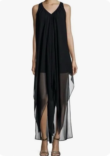 Abito lungo Michael Kors MK donna nero chiffon trasparente taglia M asimmetrico midi maxi